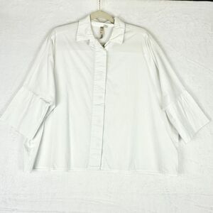 Comfy USA Button Up Size Small Dolman Sleeve White Oversized Lagenlook Classic
